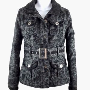 Buckle BKE Belted Brocade Moto Military Textured Paisley Belted Jacket M EUC